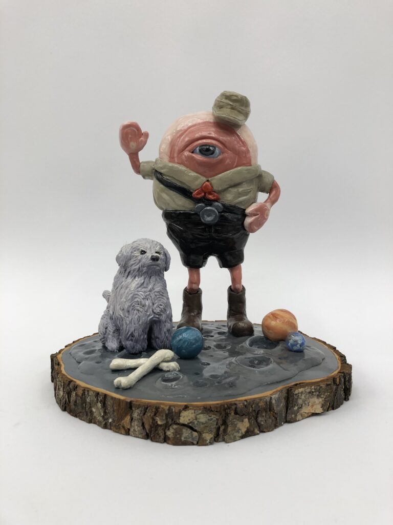 On the moon, epoxy clay and wood painted with oil